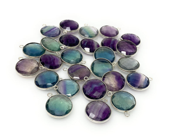 8 Pcs/ 10 Pcs Fluorite Charms, Briolette Gemstone Charms, Silver Plated Jewelry Findings, Jewelry Supplies, 18.5mm x 15.5mm