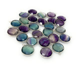 8 Pcs/ 10 Pcs Fluorite Charms, Briolette Gemstone Charms, Silver Plated Jewelry Findings, Jewelry Supplies, 18.5mm x 15.5mm