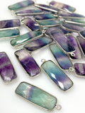 8 Pcs/ 10 Pcs Fluorite Charms, Gemstone Charms, Silver Plated Fluorite Bar Charms, Jewelry Supplies, 27.5x10mm - 29x10.5mm