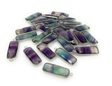 8 Pcs/ 10 Pcs Fluorite Charms, Gemstone Charms, Silver Plated Fluorite Bar Charms, Jewelry Supplies, 27.5x10mm - 29x10.5mm