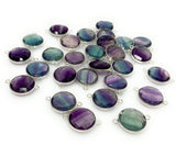 7 Pcs Fluorite Connectors, Gemstone Connectors, Silver Plated Jewelry Findings, Jewelry Supplies, 21.5mm x 15.5mm