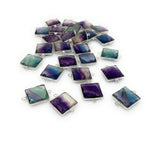 8 Pcs/ 10 Pcs Fluorite Connectors , Briolette Gemstone Charms , Silver Plated Jewelry Findings, Jewelry Supplies, 21x15mm - 21.5x15.5mm