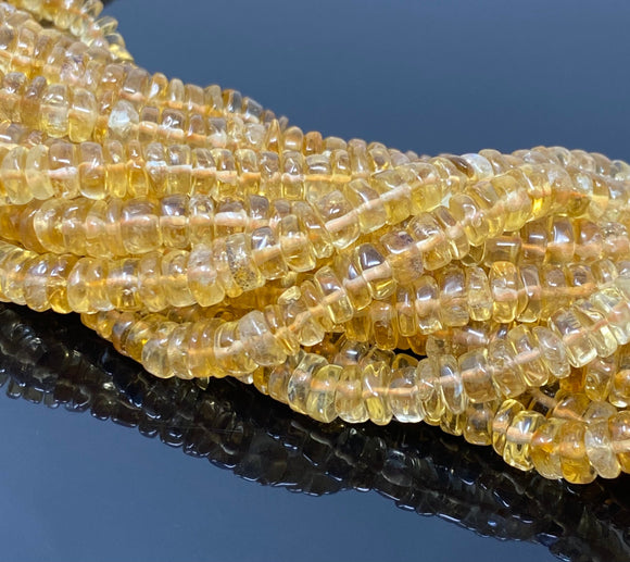 Natural Citrine Heishi Beads, Gemstone Wholesale Beads, Citrine Smooth Disc Beads, 5mm-6mm, 13