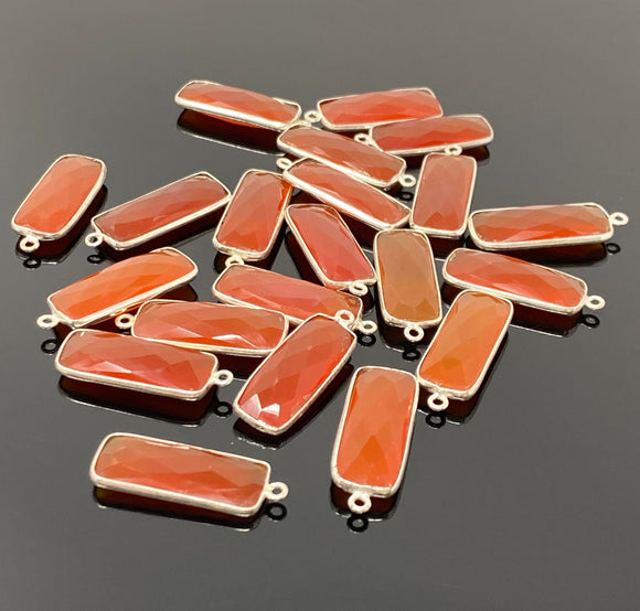 Natural Carnelian Gemstone Charms, Silver Plated Charms , Wholesale Jewelry Findings, Jewelry Supplies, Bar Shape Charms, 10Pcs/12 Pcs