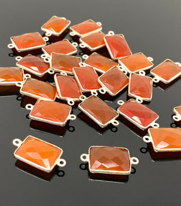 Natural Carnelian Gemstone Connectors, Silver Plated Links , Wholesale Jewelry Findings, Jewelry Supplies, 6 Pcs