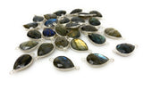Labradorite Connectors, Silver Plated Gemstone Connectors, Labradorite Links, Bulk Wholesale Jewelry Supplies, 21.5mm x 11.5mm, 7 Pcs Lot