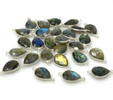 Labradorite Connectors, Silver Plated Gemstone Connectors, Labradorite Links, Bulk Wholesale Jewelry Supplies, 21.5mm x 11.5mm, 7 Pcs Lot