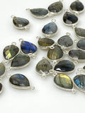 Labradorite Connectors, Silver Plated Gemstone Connectors, Labradorite Links, Bulk Wholesale Jewelry Supplies, 21.5mm x 11.5mm, 7 Pcs Lot