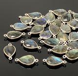 Labradorite Connectors, Silver Plated Gemstone Connectors, Labradorite Links, Bulk Wholesale Jewelry Supplies, 21.5mm x 11.5mm, 7 Pcs Lot
