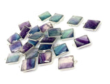 5Pcs/ 10 Pcs Fluorite Charms, Briolette Gemstone Charms, Silver Plated Jewelry Findings, Jewelry Supplies, 18x15mm - 18.5x15.5mm