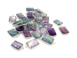 7 Pcs Fluorite Charms, Briolette Gemstone Charms, Silver Plated Jewelry Findings, Jewelry Supplies, 18.5x11.5mm