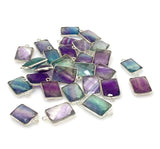 7 Pcs Fluorite Charms, Briolette Gemstone Charms, Silver Plated Jewelry Findings, Jewelry Supplies, 18.5x11.5mm