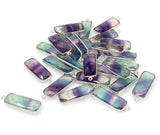 8 Pcs/ 10 Pcs Fluorite Charms, Gemstone Charms, Silver Plated Fluorite Bar Charms, Jewelry Supplies, 27.5x10mm - 29x10.5mm