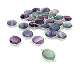7 Pcs Fluorite Connectors, Gemstone Connectors, Silver Plated Jewelry Findings, Jewelry Supplies, 21.5mm x 15.5mm