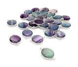 7 Pcs Fluorite Connectors, Gemstone Connectors, Silver Plated Jewelry Findings, Jewelry Supplies, 21.5mm x 15.5mm