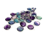 7 Pcs Fluorite Connectors, Gemstone Connectors, Silver Plated Jewelry Findings, Jewelry Supplies, 21.5mm x 15.5mm