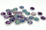 7 Pcs Fluorite Connectors, Gemstone Connectors, Silver Plated Jewelry Findings, Jewelry Supplies, 21.5mm x 15.5mm