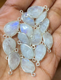 7 Pcs Rainbow Moonstone Connectors, Gemstone Connectors, Silver Plated Jewelry Findings, Jewelry Supplies, 21x11mm - 22x11.5mm