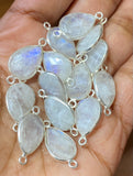 7 Pcs Rainbow Moonstone Connectors, Gemstone Connectors, Silver Plated Jewelry Findings, Jewelry Supplies, 21x11mm - 22x11.5mm