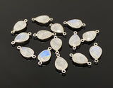 7 Pcs Rainbow Moonstone Connectors, Gemstone Connectors, Silver Plated Jewelry Findings, Jewelry Supplies, 21x11mm - 22x11.5mm
