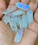 11 Pcs Rainbow Moonstone Charms, Gemstone Bar Charms, Silver Plated Jewelry Findings, Jewelry Supplies, 28x10.5mm - 29x11mm