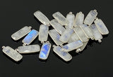 11 Pcs Rainbow Moonstone Charms, Gemstone Bar Charms, Silver Plated Jewelry Findings, Jewelry Supplies, 28x10.5mm - 29x11mm