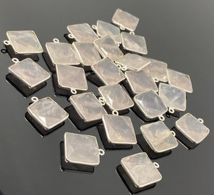 5 Pcs Rose Quartz Charms, Silver Plated Gemstone Charms, Wholesale Bulk Jewelry Supplies, 18x15mm - 19x16mm