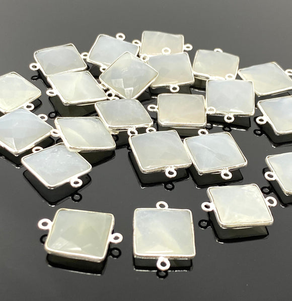 10 Pcs / 13 Pcs White Moonstone Connectors, Gemstone Connectors, Silver Plated Jewelry Findings, Jewelry Supplies, 20x14mm - 22x15mm