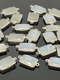 6 Pcs White Moonstone Connectors, Gemstone Connectors, Silver Plated Jewelry Findings, Jewelry Supplies, 21x11mm - 22x11.5mm