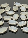 6 Pcs White Moonstone Connectors, Gemstone Connectors, Silver Plated Jewelry Findings, Jewelry Supplies, 21x11mm - 22x11.5mm