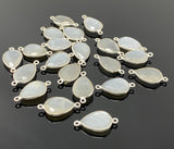 11 Pcs White Moonstone Connectors, Gemstone Connectors, Silver Plated Jewelry Findings, Jewelry Supplies, 21.5mm x15.5mm