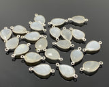 11 Pcs White Moonstone Connectors, Gemstone Connectors, Silver Plated Jewelry Findings, Jewelry Supplies, 21.5mm x15.5mm