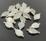 11 Pcs White Moonstone Connectors, Gemstone Connectors, Silver Plated Jewelry Findings, Jewelry Supplies, 21.5mm x15.5mm