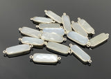 8 Pcs White Moonstone Connectors, Bar Gemstone Connectors, Silver Plated Jewelry Findings, Jewelry Supplies, 31x10.5mm - 32x11mm