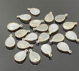 10 Pcs White Moonstone Charms, Gemstone Charms, Silver Plated Jewelry Findings, Jewelry Supplies, 18x11mm - 18.5x11.5mm