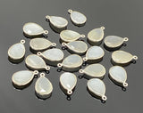 10 Pcs White Moonstone Charms, Gemstone Charms, Silver Plated Jewelry Findings, Jewelry Supplies, 18x11mm - 18.5x11.5mm