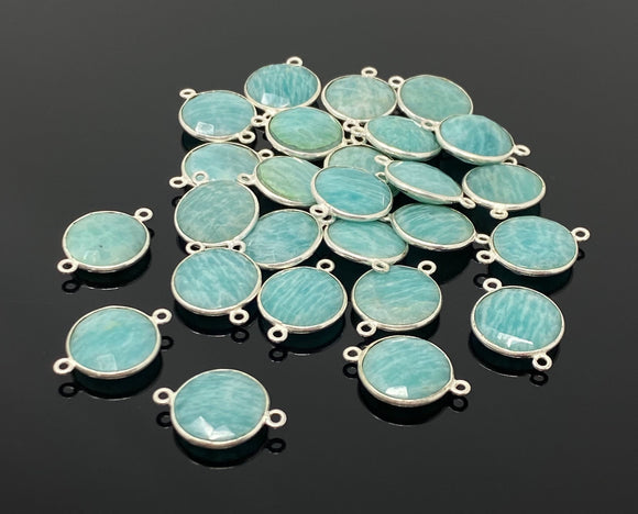 13 Pcs Peruvian Amazonite Gemstone Connector, Silver Plated Briolette Connectors, Jewelry Supplies, Wholesale Jewelry Findings
