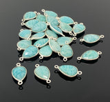 5 Pcs Peruvian Amazonite Gemstone Connector, Silver Plated Briolette Connectors, Jewelry Supplies, Wholesale Jewelry Findings