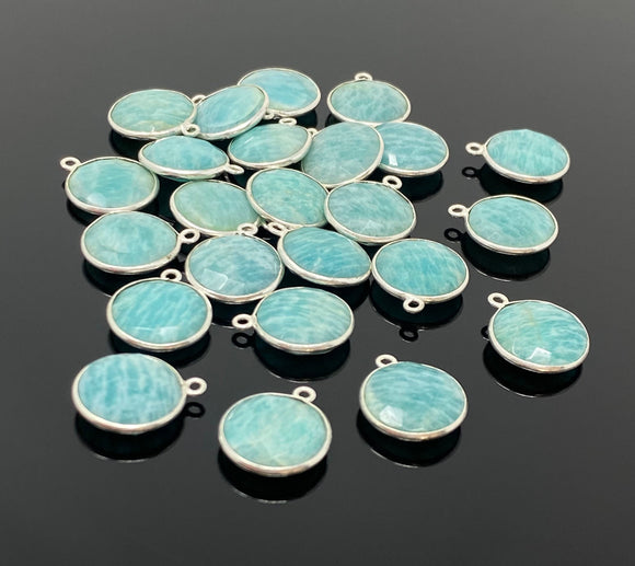Natural Amazonite Gemstone Charms, Silver Plated Charms, Bulk Jewelry Supplies, Wholesale Jewelry Findings, 6 Pcs Lot