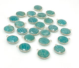 Natural Amazonite Gemstone Charms, Silver Plated Charms, Bulk Jewelry Supplies, Wholesale Jewelry Findings, 6 Pcs Lot