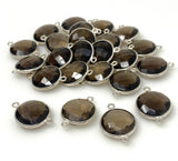 6 Pcs Smokey Quartz Connectors, Silver Plated Gemstone Connectors, Wholesale Jewelry Findings forJewelry Making, Bulk Charms