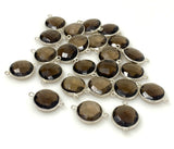 6 Pcs Smokey Quartz Connectors, Silver Plated Gemstone Connectors, Wholesale Jewelry Findings forJewelry Making, Bulk Charms