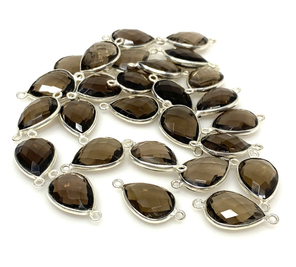 6Pcs/ 10Pcs Smokey Quartz Connectors, Silver Plated Gemstone Connectors, Wholesale Jewelry Findings forJewelry Making, Bulk Charms