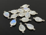 7 Pcs Rainbow Moonstone Connectors, Gemstone Connectors, Silver Plated Jewelry Findings, Jewelry Supplies, 21x11mm - 22x11.5mm