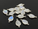 7 Pcs Rainbow Moonstone Connectors, Gemstone Connectors, Silver Plated Jewelry Findings, Jewelry Supplies, 21x11mm - 22x11.5mm