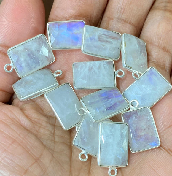 10 Pcs/13 Pcs Rainbow Moonstone Charms, Gemstone Charms, Silver Plated Jewelry Findings, Jewelry Supplies, 17.5x11mm - 19x12mm
