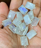 10 Pcs/13 Pcs Rainbow Moonstone Charms, Gemstone Charms, Silver Plated Jewelry Findings, Jewelry Supplies, 17.5x11mm - 19x12mm