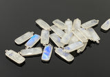 11 Pcs Rainbow Moonstone Charms, Gemstone Bar Charms, Silver Plated Jewelry Findings, Jewelry Supplies, 28x10.5mm - 29x11mm