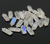 11 Pcs Rainbow Moonstone Charms, Gemstone Bar Charms, Silver Plated Jewelry Findings, Jewelry Supplies, 28x10.5mm - 29x11mm