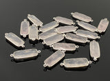 10 Pcs Rose Quartz Connector, Gemstone Connectors, Wholesale Bulk Jewelry Supplies, Silver Plated Findings, 30x10mm - 31x11mm